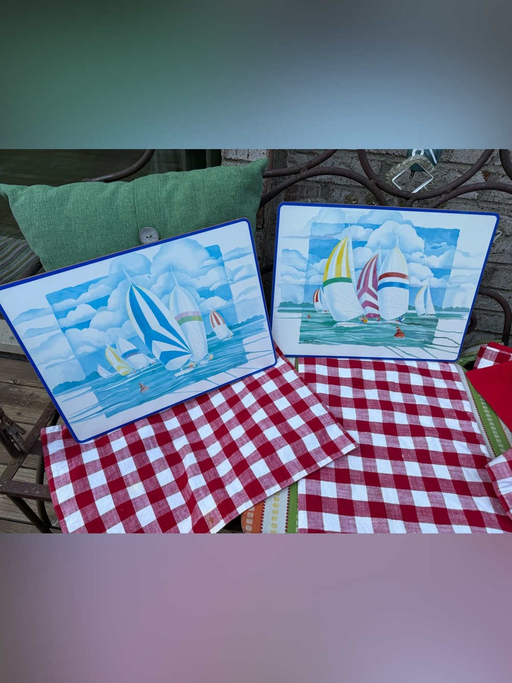 Sailboat Placemat with Colorful Spinnakers vintage set of 2 comes with free gift